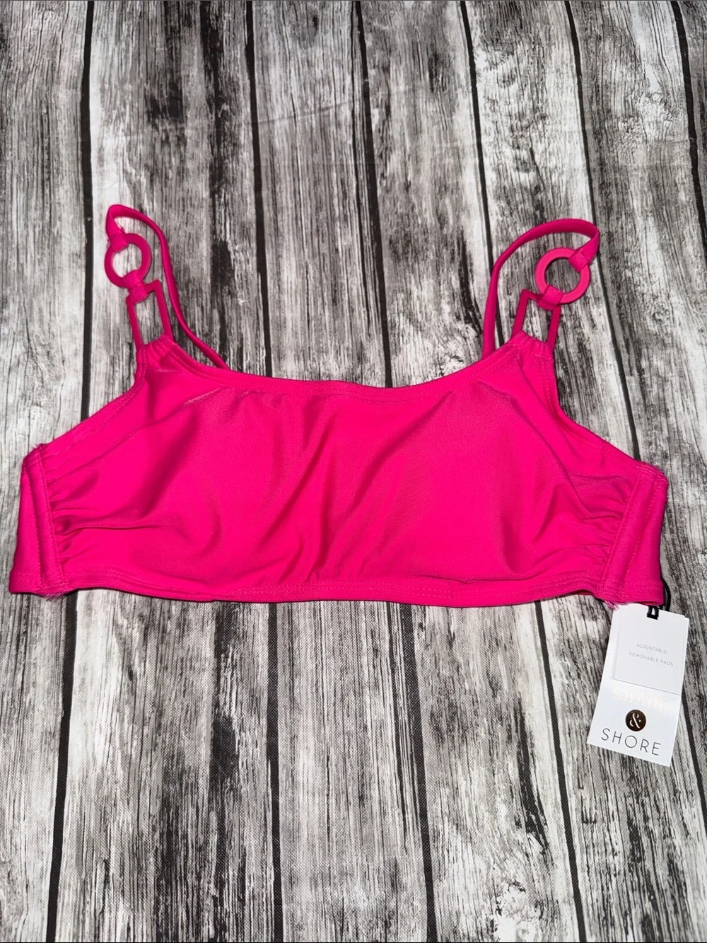 Shade & Shore Women's Hot Pink Swim Top with Ring-Strap Detail